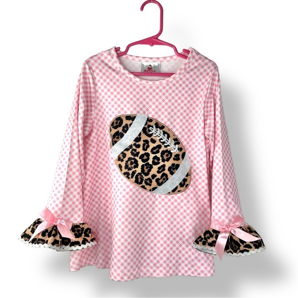 Ruffle Girl Tunic Top Pink Gingham Animal Print Football  2XL (18/20) Soft EUC